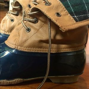 Blue suede duck boots